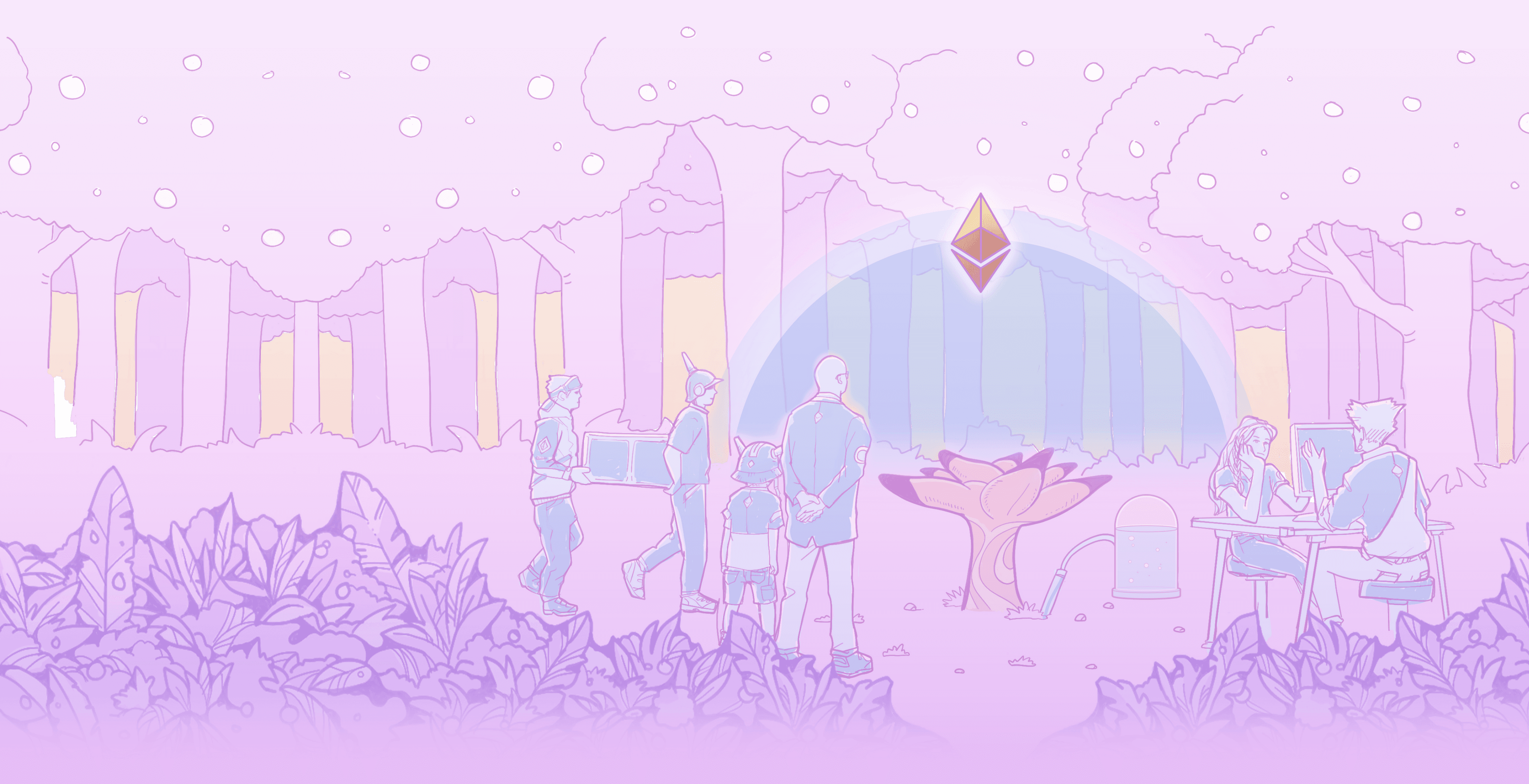 People gathered around the Ethereum tree